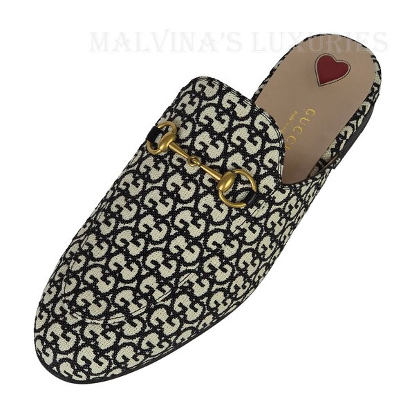 GUCCI SHOES PRINCETOWN HORSEBIT GG JACQUARD SLIPPERS LOAFER MULE sz 39 9 - Picture 8 of 16